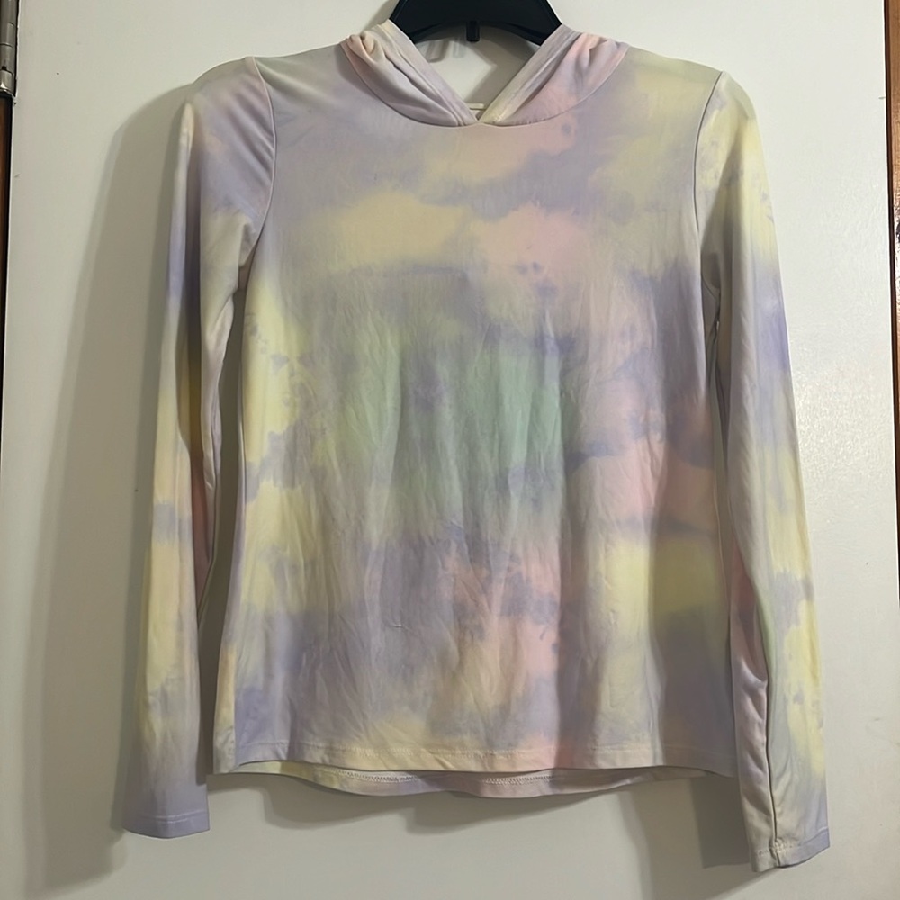 Epic Threads Girls pull over long sleeve top with hoodie size L pastel colors